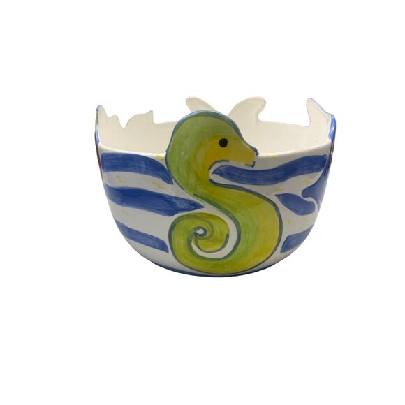Hand Painted Ceramic Bowl With Sea Life Design - Fish Seahorse & Starfish Vibran - Picture 3 of 7